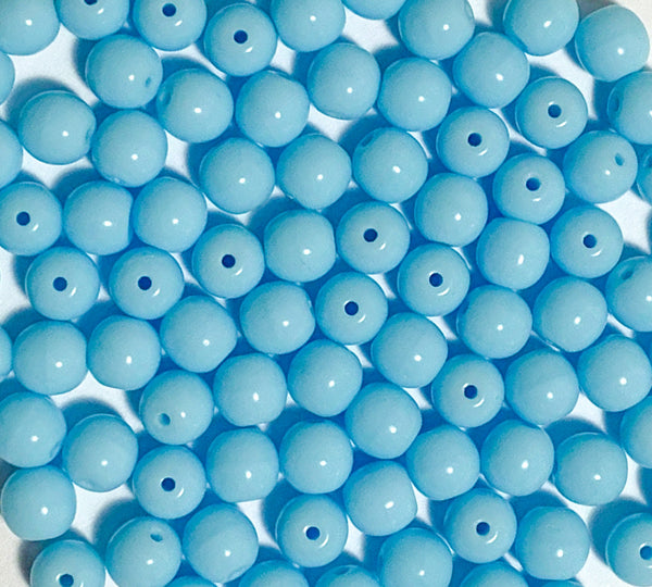Lot of 50 6mm Czech glass druks, turquoise blue smooth round druk beads C0086