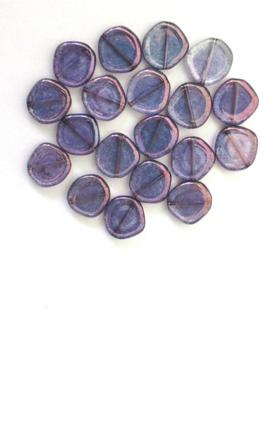 Ten 15mm Czech glass asymmetrical coin or disc beads - lumi amethyst beads - C0015