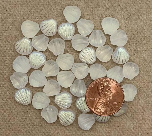 Twenty Czech glass seashell, fan or clam beads - 8mm frosted crystal AB shell beads - C0058