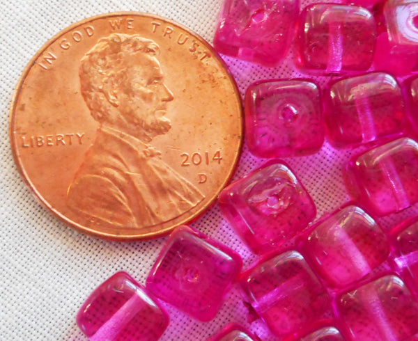 Lot of 25 Fuchsia Orchid Bright Pink Cube Beads, 5 x 7mm Czech glass beads, C9325