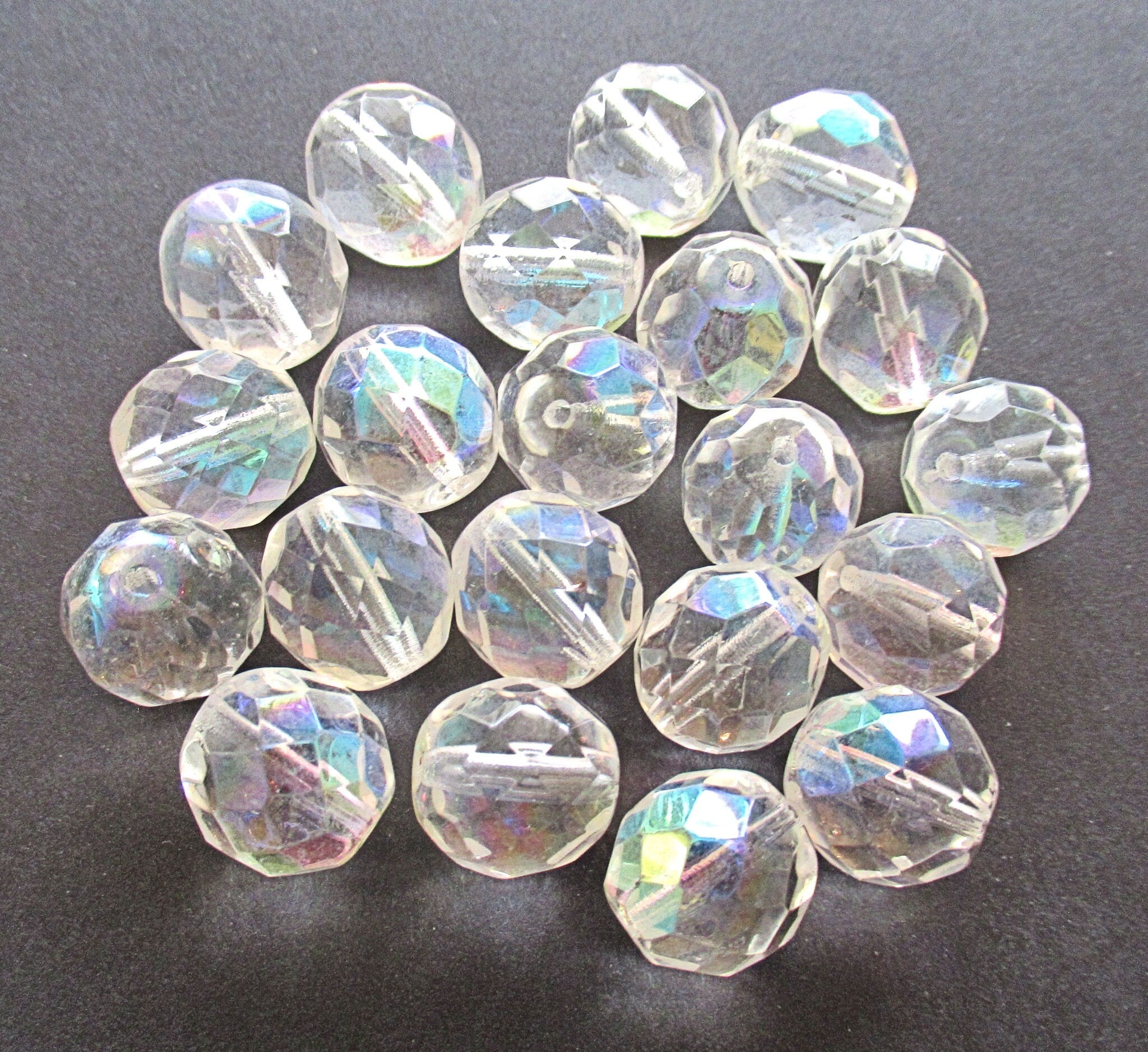 Ten Czech glass fire polished faceted round beads - 12mm crystal clear beads with an ab finish C0038