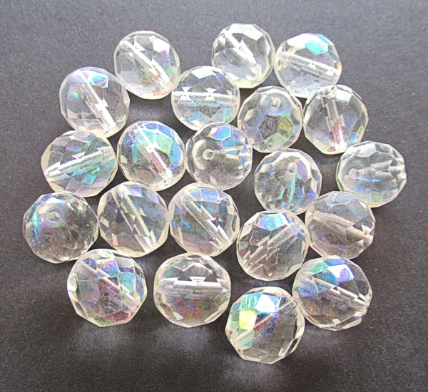 Ten Czech glass fire polished faceted round beads - 12mm crystal clear beads with an ab finish C0038