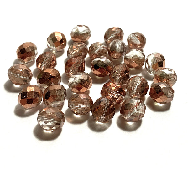 Twenty Czech glass fire polished faceted round beads - 10mm half copper & crystal beads C0029
