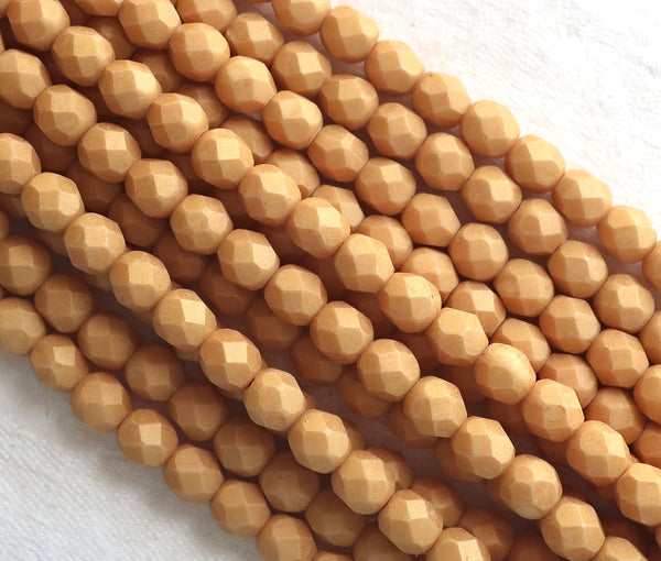 Lot of 25 6mm Czech glass beads, neutral opaque beige, yellow / gold Pacifica Ginger beads C8601