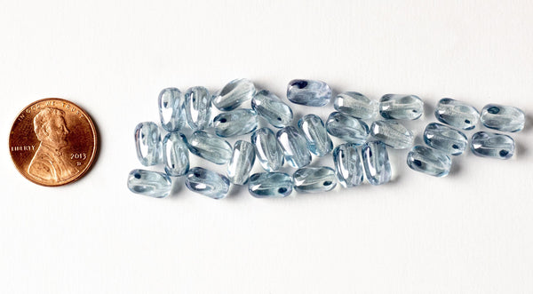 25 9mm x 6mm Lumi Blue Czech glass twisted oval beads C0044