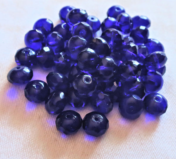Lot of 25 6 x 9mm cobalt blue faceted puffy rondelle beads - transparent blue Czech glass rondelles C8625