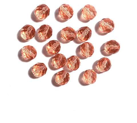 Twenty Czech glass fire polished faceted round beads - 10mm transparent peach beads C0008