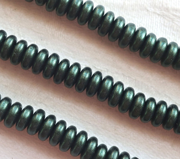Lot of 50 6mm Czech glass rondelle beads, matte metallic dark forrest green suede flat spacers or rondelles C5701 - Glorious Glass Beads