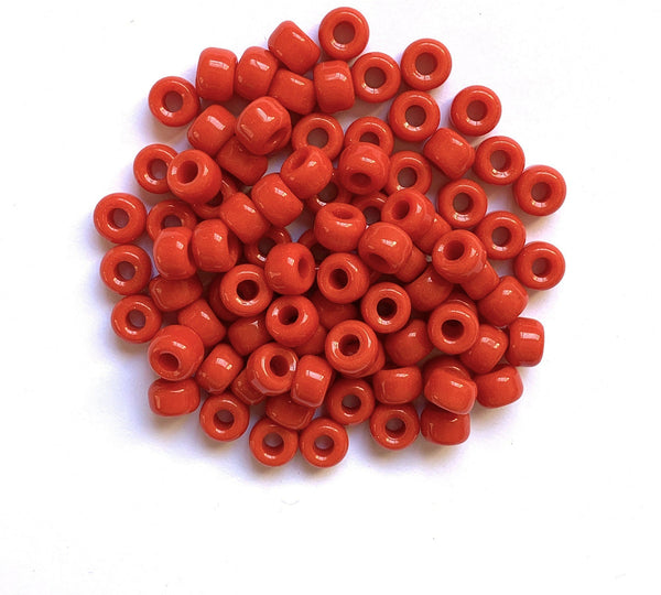 Twenty-five 9mm Czech glass pony, crow, roller beads - opaque orange / red large hole beads - C0062