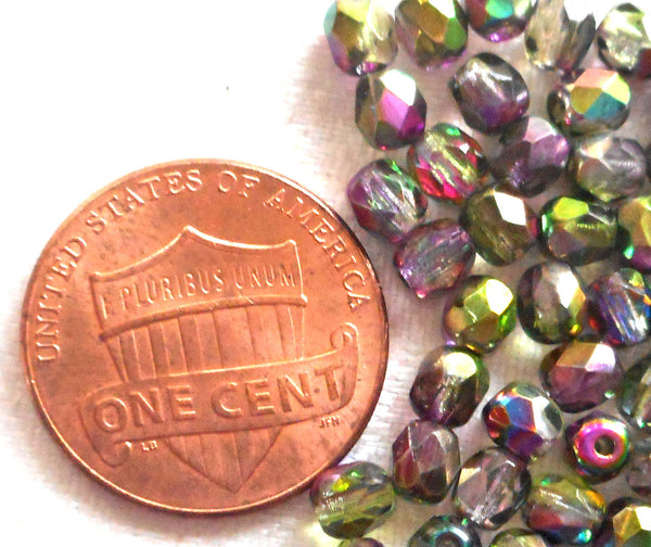 Lot of 50 4mm amethyst purple marea Czech glass beads - fire polished faceted round beads C0601