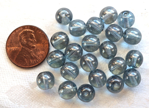 Lot of 25 8mm Czech glass druks, Lumi Blue smooth round druk beads C3701 - Glorious Glass Beads