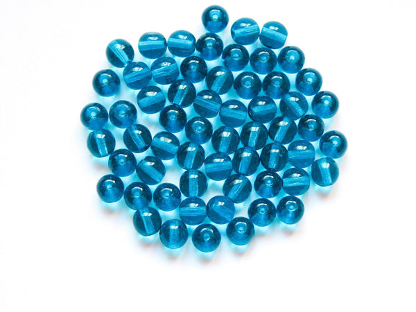 50 6mm Czech glass beads - Capri blue - smooth round druk beads C0092