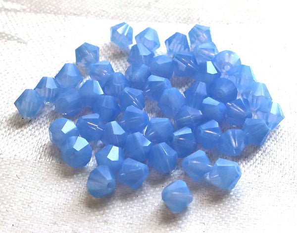 Lot of 24 6mm Milky Blue Opal Czech Preciosa Crystal bicone beads, faceted glass blue bicones C4801 - Glorious Glass Beads