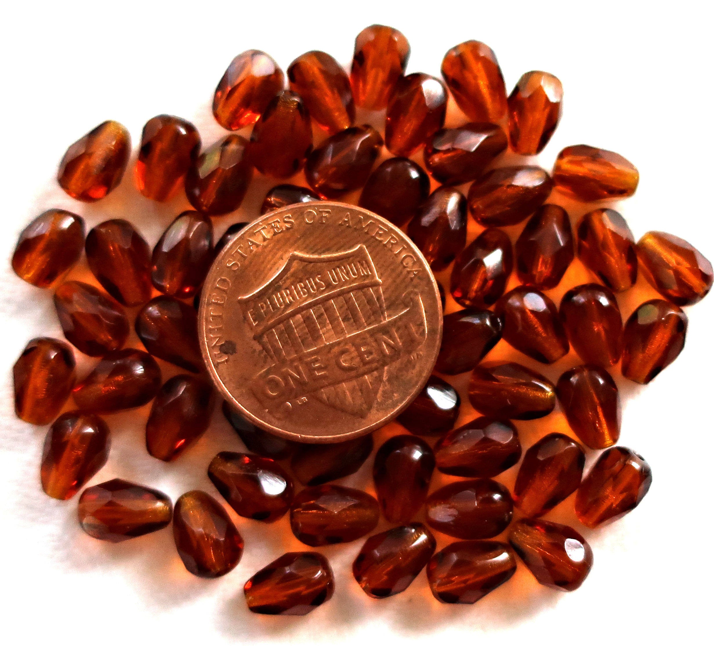 Lot of 25 7 x 5mm Maderia Topaz, Brown teardrop beads, faceted, firepolished tear drops C6601 - Glorious Glass Beads