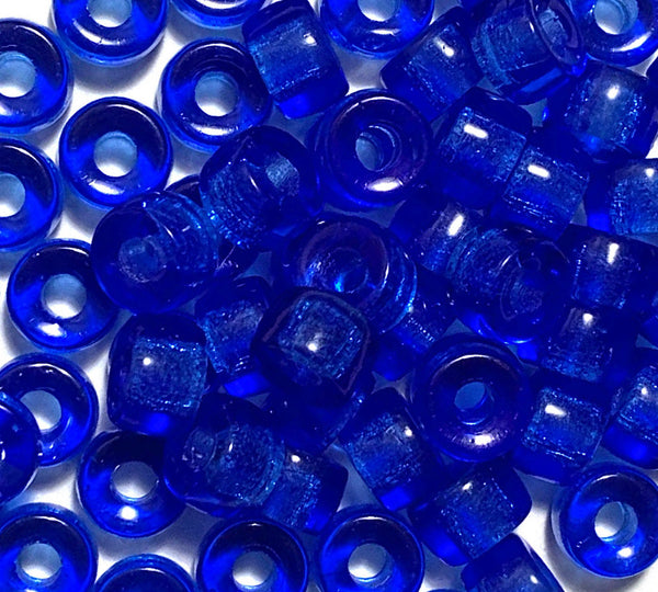 Twenty-five 9mm Czech glass pony, crow, roller beads - sapphire blue large hole beads - C0094