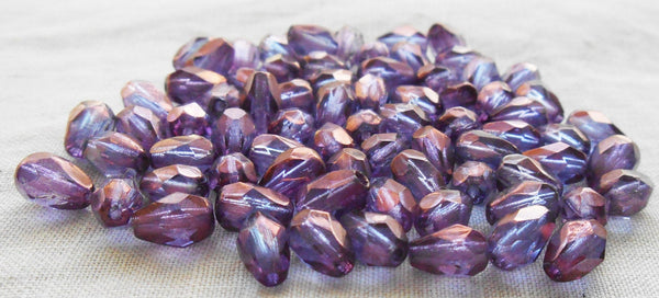 Lot of 25 7 x 5mm Lumi Amethyst, Purple teardrop Czech glass beads, faceted firepolished beads C7501