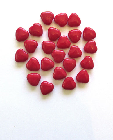 Lot of 15 Czech glass beads - 12 x 11mm opaque red heart shaped beads C0054