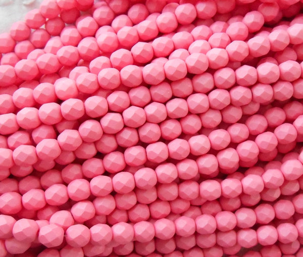 25 6mm Saturated Pink glass beads, firepolished, bright pink faceted round beads C2725