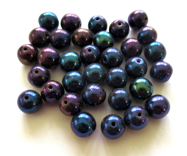 Lot of 25 8mm Czech glass druks - blue iris smooth round druk beads - C0003
