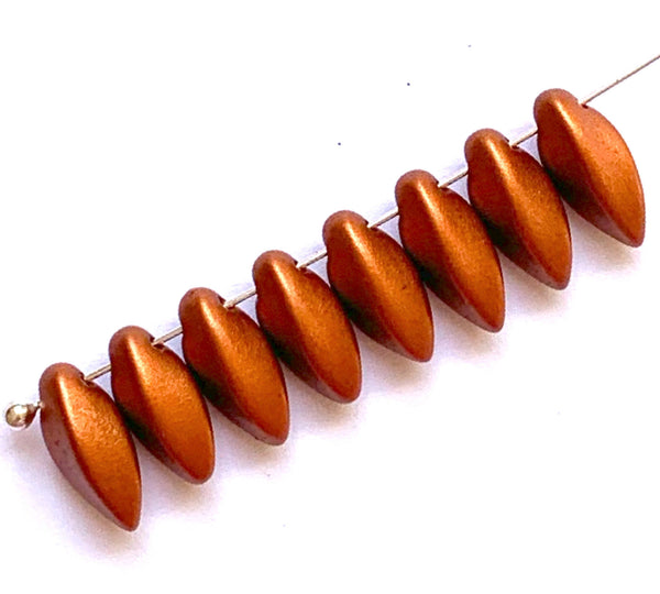 20 Czech glass twisted teardrop, petal or dagger beads - top drilled 6 x 12mm matte metallic red bronze pressed glass beads C0038