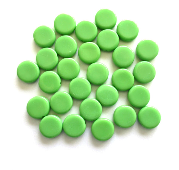 15 Czech glass coin beads - 10mm opaque green disc beads C0096