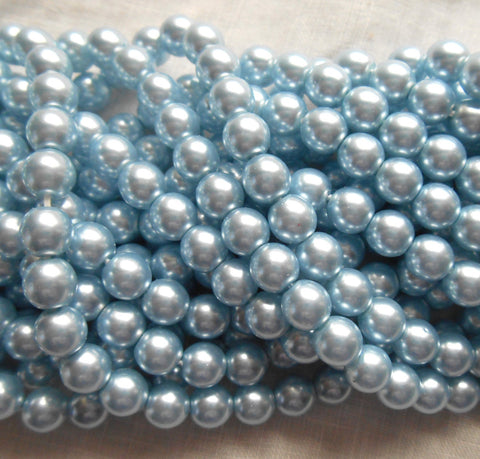 50 6mm blue glass pearl druk beads, light sapphire blue Preciosa Czech round, smooth glass pearls C0068