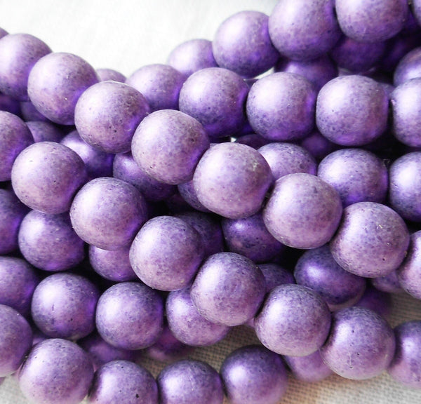 Lot of 50 6mm Czech glass druks, matte metallic suede, sueded purple glass smooth round druk beads 8750