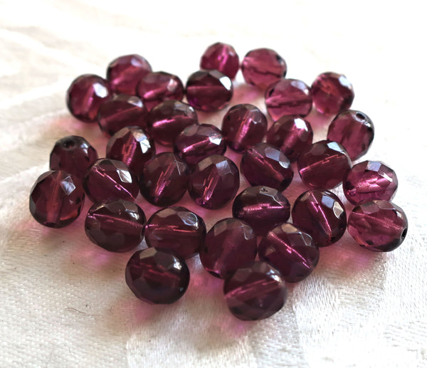 Lot of 25 8mm dark amethyst, purple faceted, round, firepolished Czech glass beads C0625 - Glorious Glass Beads