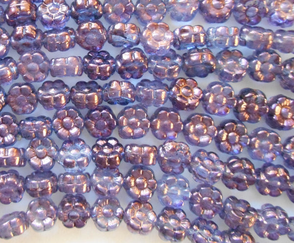 25 6mm Lumi Amethyst Czech glass flower beads, pressed glass purple flower beads, C8401 - Glorious Glass Beads