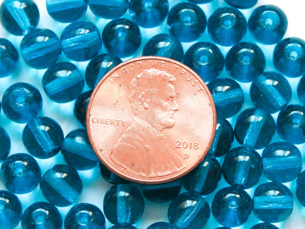 50 6mm Czech glass beads - Capri blue - smooth round druk beads C0092