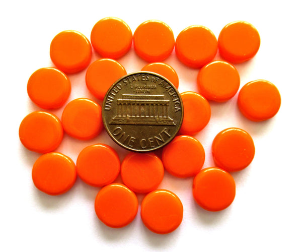 15 Czech glass coin beads - 10mm opaque bright orange disc beads C0067