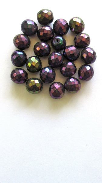 Ten Czech glass fire polished faceted round beads - 12mm purple iris beads C0089