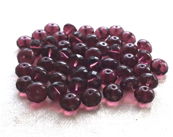 Lot of 25 6 x 9mm Amethyst puffy rondelle beads, firepolished, faceted Czech glass beads C2925 - Glorious Glass Beads