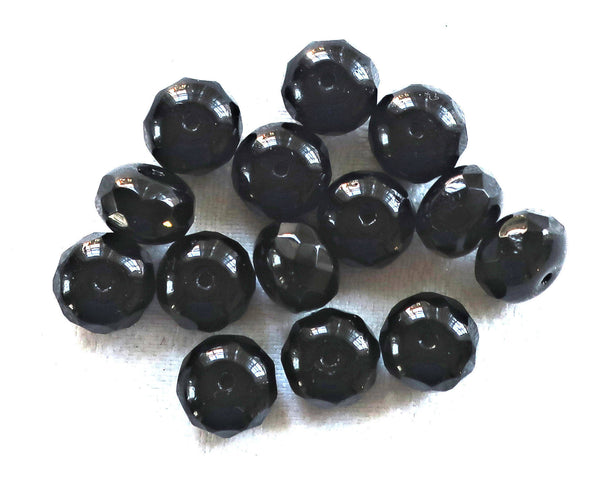 25 opaque black faceted puffy rondelle beads , 6 x 9mm Czech glass rondelles 9801 - Glorious Glass Beads