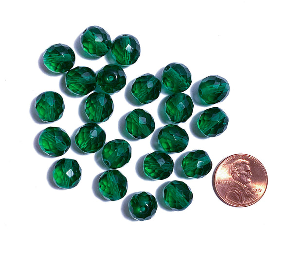 Twenty Czech glass fire polished faceted round beads - 10mm teal blue green beads C0068