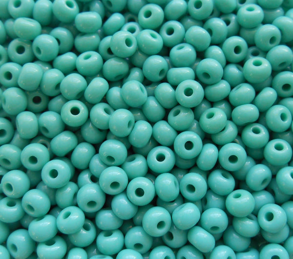 24 grams Opaque Turquoise blue green Czech 6/0 large glass seed beads, size 6 Preciosa Rocaille 4mm spacer beads, large, big hole C4524