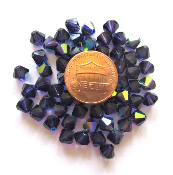 Lot of 24 6mm deep purple / tanzanite AB Czech Preciosa Crystal bicone beads - faceted glass bicones C00221