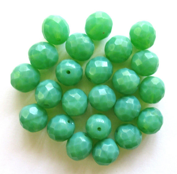 Ten 12mm Czech glass beads - jade green opal beads - faceted round fire polished beads C0077