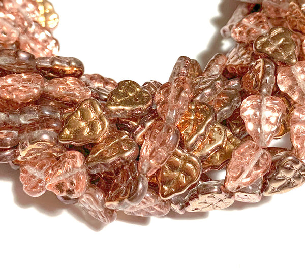 Lot of 25 Czech glass leaf beads, Apollo gold, center drilled 10 x 8mm beads C0076