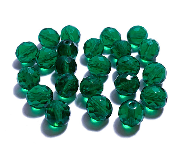 Twenty Czech glass fire polished faceted round beads - 10mm teal blue green beads C0068
