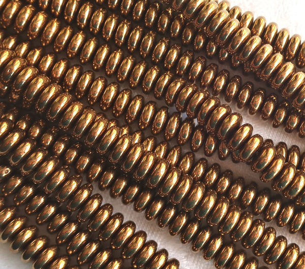 Lot of 50 6mm Czech glass rondelle beads, metallic bronze flat spacers or rondelles C85101