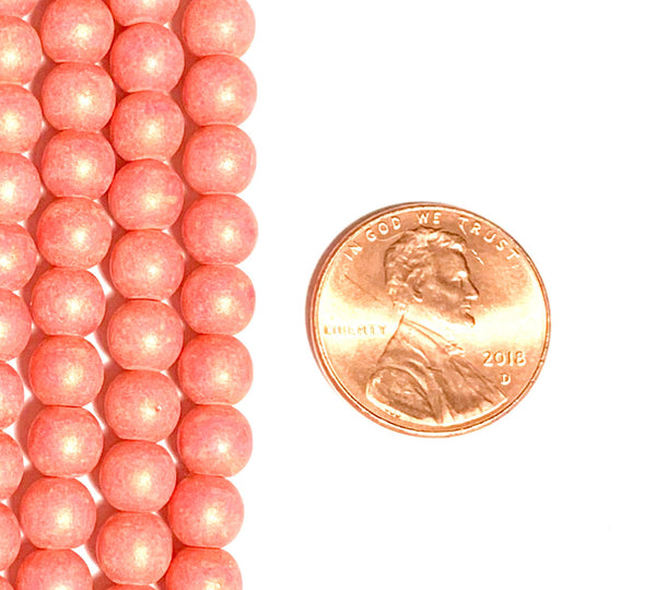 50 6mm Czech glass beads - Pacifica watermelon pink druks - smooth round druk beads C0031