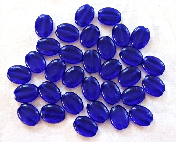 25 cobalt blue flat oval Czech Glass beads, 12mm x 9mm pressed glass beads C0035