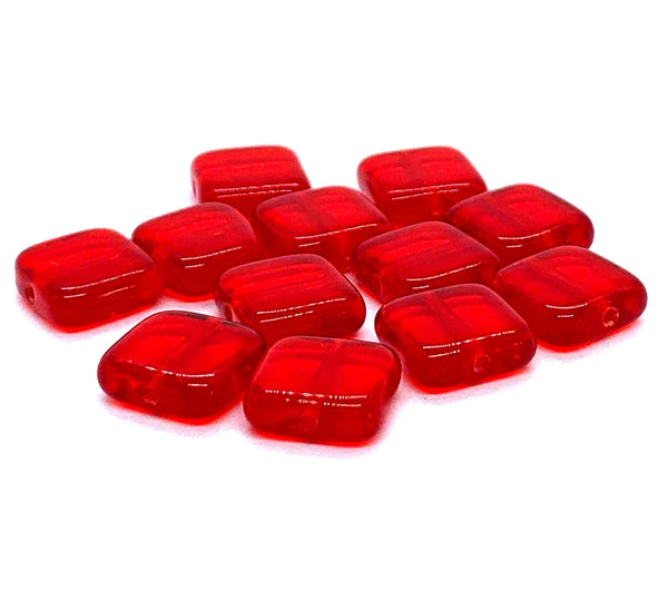 Twenty 9mm square Czech glass beads - transparent Siam red pressed glass beads C0087