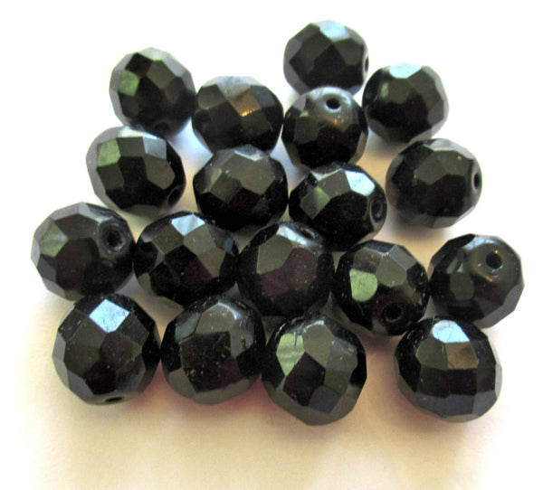 Ten Czech glass fire polished faceted round beads - 12mm jet black beads C0007