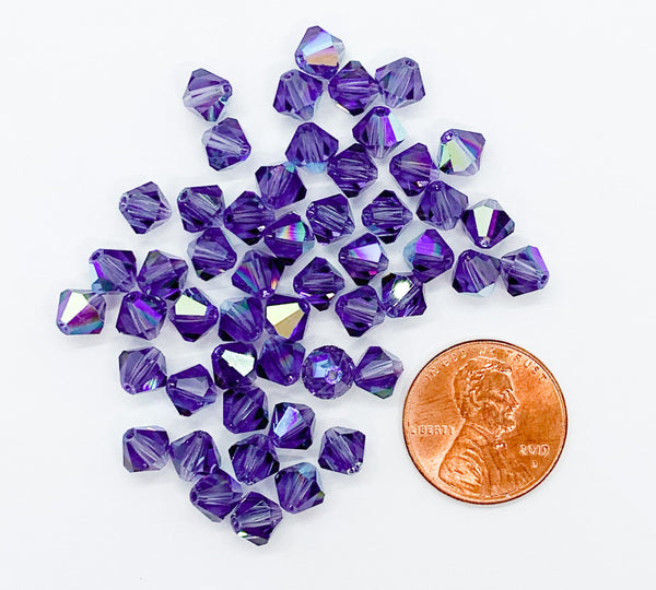 Lot of 24 6mm purple tanzanite AB Czech Preciosa Crystal bicone beads - faceted glass bicones C0441