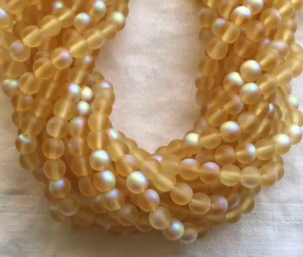 Lot of 50 6mm Czech glass druks, matte light topaz AB, Amber, smooth round druk beads C0006