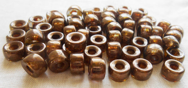 25 9mm Czech Dark Lumi Brown glass pony roller beads, large hole crow beads, C4725 - Glorious Glass Beads