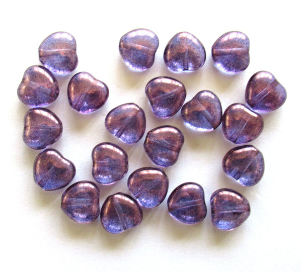 Lot of 25 Czech glass beads - 8mm Lumi Amethyst heart shaped beads C0086