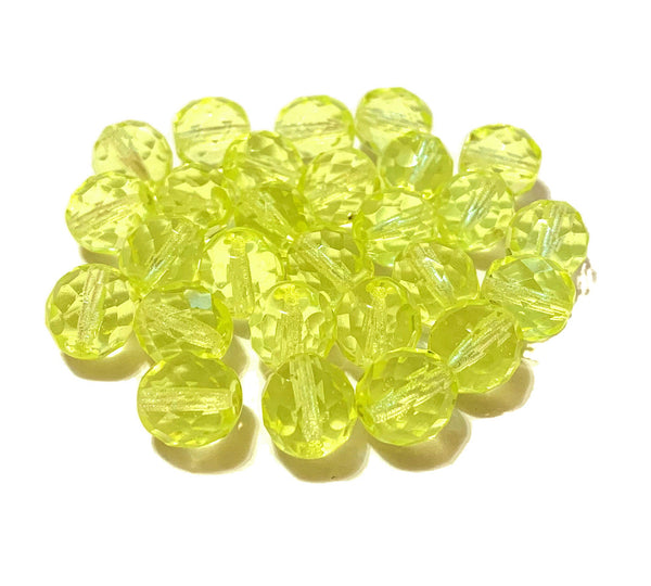 Twenty Czech glass fire polished faceted round beads - 10mm jonquil yellow beads C0101